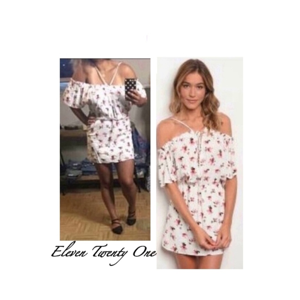 Floral Off Shoulder Draped Mini Dress
